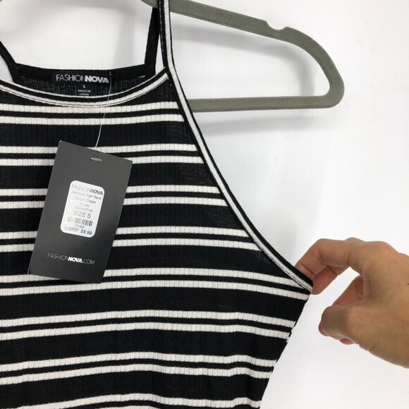 NWT Fashion Nova Black/White High Neck Janessa Striped Tank Bodycon Dress S - Picture 12 of 15